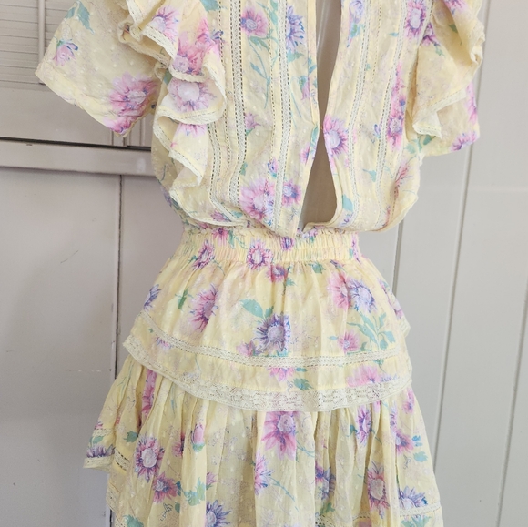 LoveShackFancy Yellow Floral Mini Dress